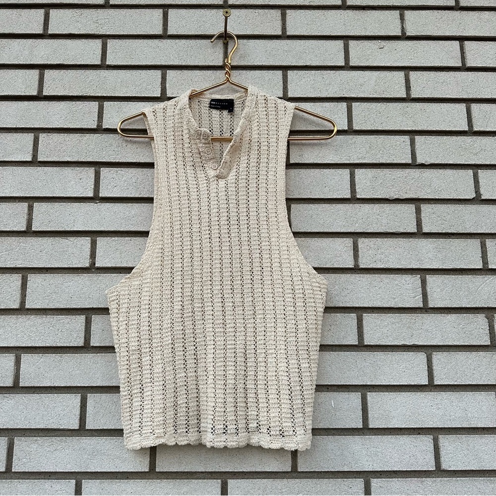 ASOS Design Cream Crochet Sleeveless Sweater Tank Boho Buttoned Cotton Festival